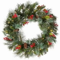 Christmas Red Berry Pinecone Wreath - Indoor Holiday Door & Wall Hanging Decor with Natural Pine Cones, Battery Operated (Batteries Not Included)