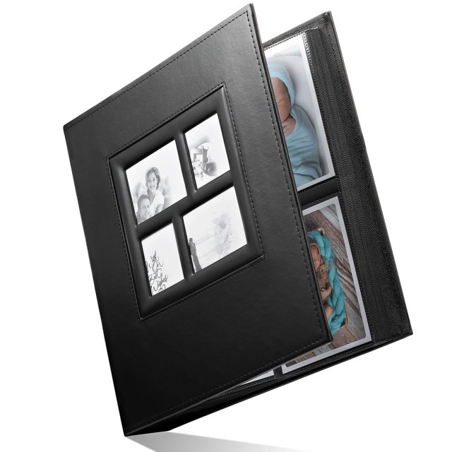 BLYNG Álbum de fotos 4x6 - Álbum de fotos 500 ranuras de fotos horizontales y verticales La cubierta del álbum está diseñada con cuero sintético ideal para aniversario de boda, familia de bebés (negro