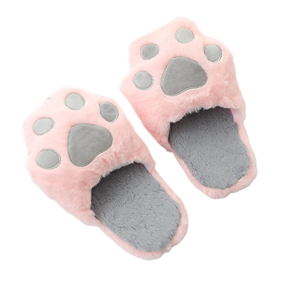 Cotton Slippers Female Simulation Cats Paw Slippers Indoor Home Plush Anti-skid Shoes Cute Home Furry Slip