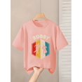 thumbnail image 1 of T-Shirt Featuring a Colorful Hexagonal Frame Around a Rugby Player Silhouette, with The Word 'RUGBY' Prominently Displayed. The Stretchy Fabric Is Suitable for Girls Aged 4-13 As a Clothing Gift., 1 of 6
