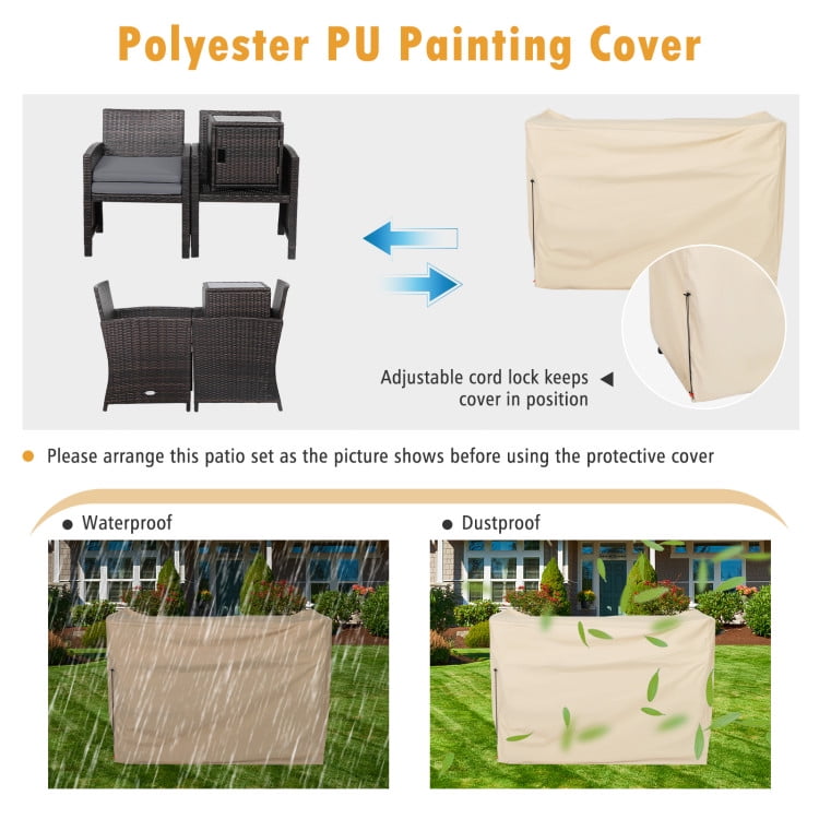 Aimee Lii 3 Pieces Patio Wicker Furniture Set with Storage Table and Protective Cover, Outdoor Patio Furniture, Gray Aimee Lii 3 Pieces Patio Wicker Furniture Set with Storage Table and Protective Cover, Outdoor Patio Furniture, Gray