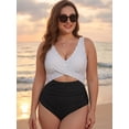 thumbnail image 6 of MOYIKO One Piece Swimsuits for Women Tummy Control High Waisted Bathing Suit Sexy V Neck Wrap Tie Back 1 Piece Swimsuit, 6 of 7