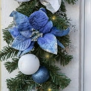 Barton 2Pcs 28 Prelit Christmas Home Decoration 8.20Height Teardrop Swag Warm White Light Blue/White