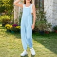 thumbnail image 4 of WEIYLL Girls Rompers Sleeveless Pockets Solid Color Light Blue Kids Clothing for 9-10 Years, 4 of 8