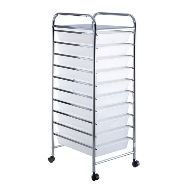 Costway 10 Drawer Rolling Storage Cart Scrapbook Paper Office School Organizer Clear Walmart