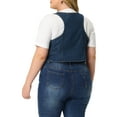 thumbnail image 3 of Unique Bargains Women's Plus Size Denim Jacket Button Up Vintage Jean Waistcoat Vest 1X Blue, 3 of 6