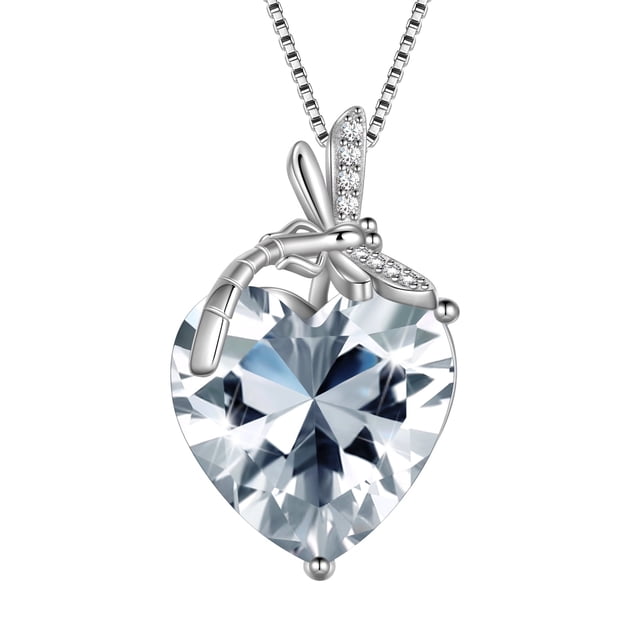 Juwaliy Collar de Libélula Corazón Collar de Piedra de Nacimiento de Abril Diamante CZ Dije de Plata Esterlina 925 Joyería Blanca Regalo de Cumpleaños de Mujer Navidad Día de la Madre
