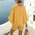 thumbnail image 5 of Abomasnow Women's Two Piece Sets Batwing Long Sleeve V-Neck Shirts Elastic High Waist Drawstring Short Pants Casual Summer Beach Vacation Lounge Sets with Pockets, 5 of 8