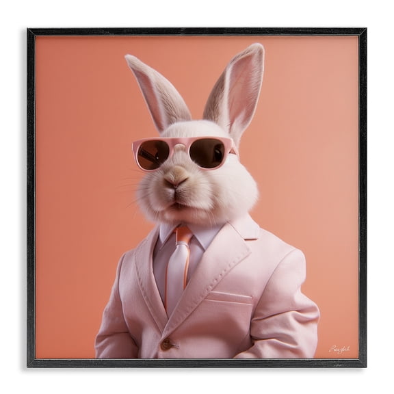 Stupell Industries Eclectic Rabbit Wearing Suit Black Framed Giclee Art, 12 x 12, by Roozbeh