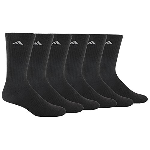 adidas Men's Athletic Crew Sock, Black/Aluminum 2, Pack of 6, Fits Shoe Size 6-12