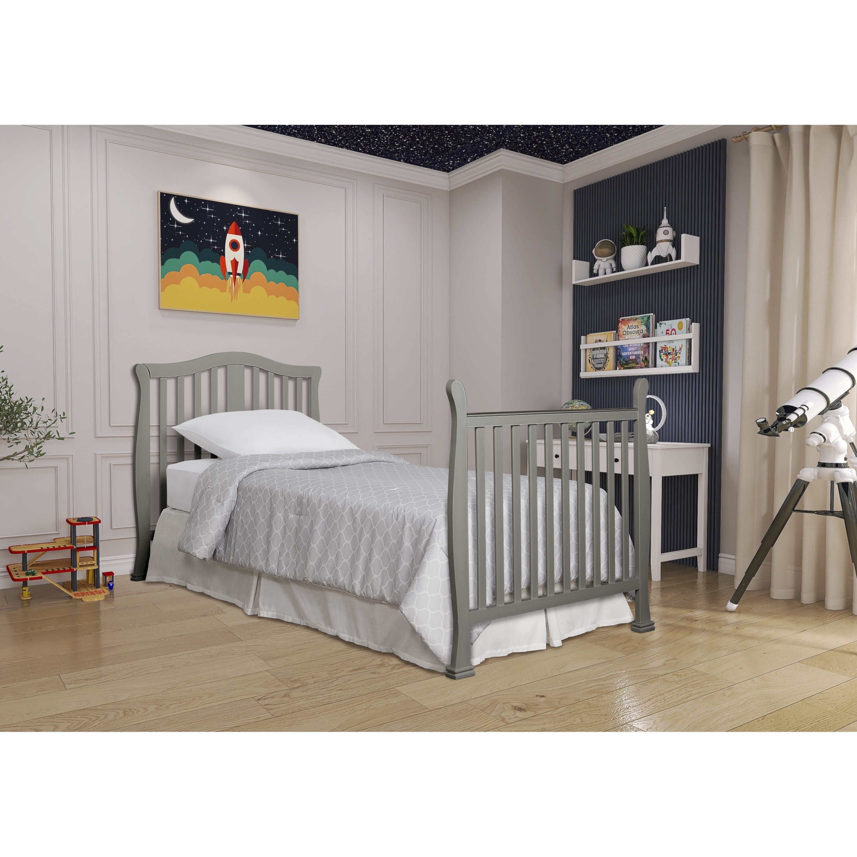 Dream On Me Mini Crib Bed Rail, Cool Grey