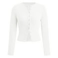 thumbnail image 4 of Fiaer Womens Cropped Sweaters Slim Fit Button down Long Sleeve Crew Neck Basic Solid Lightweight Trendy Knit Tops White XL, 4 of 4