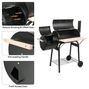Portable BBQ Charcoal Grill for Patio, 24.4'' Charcoal Grill with Wood Shelf, Cooking Grate Charcoal Grill w/Temperature Gauge and Metal Grate, Premium Cooking Grate for Steak Chicken, Black, S5868