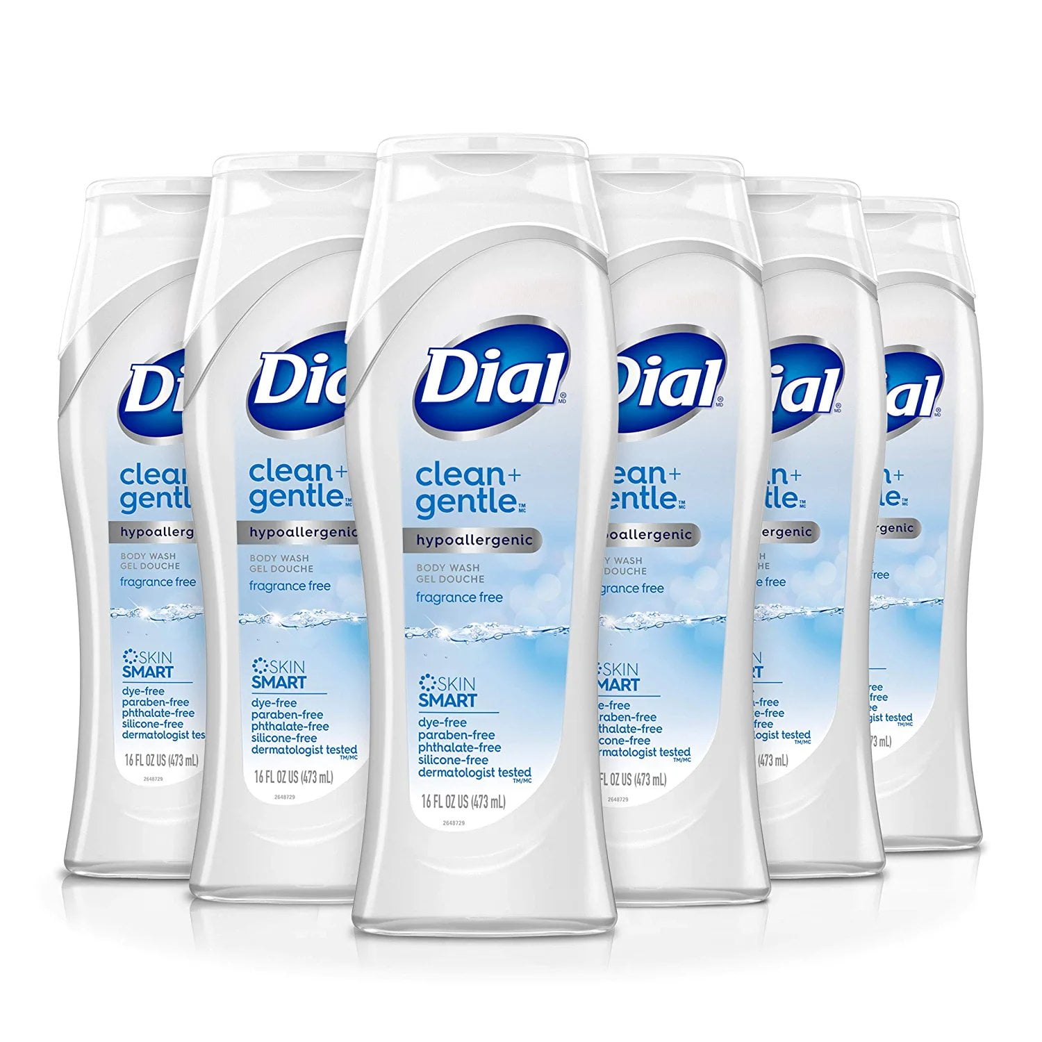 Dial Clean + Gentle Body Wash, Fragrance Free, 16 fl oz Pack of 6