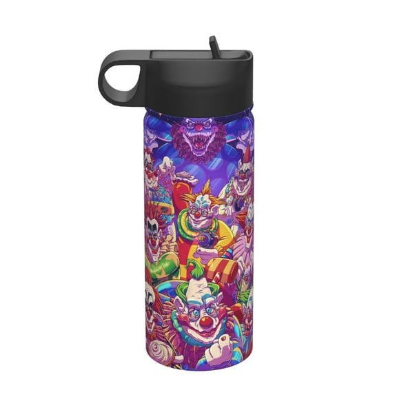 Killer Klowns From Outer Space Insulated Water Bottle, 18oz Vacuum Stainless Steel Sports Kettle With Straw Lid, Leakproof Drinking Thermos Cup For Outdoor Gym Travel
