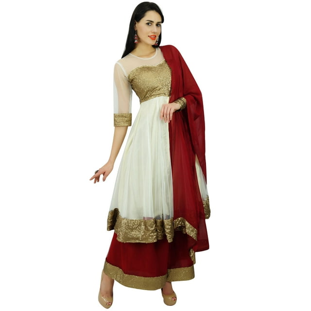 Atasi Pantalon Anarkali Salwaar Kameez en Filet et à Paillettes pour Femmes avec Palazzo