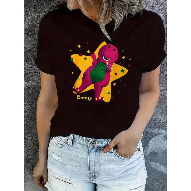 Camiseta De Manga Corta Con Cuello Redondo Para Mujer, Camisetas De Verano Para Uso Diario Y ViajesCreative Star Dinosaur Pattern Printed Women'S Trendy Round Neck Short Sleeve, Simple Casual Sports