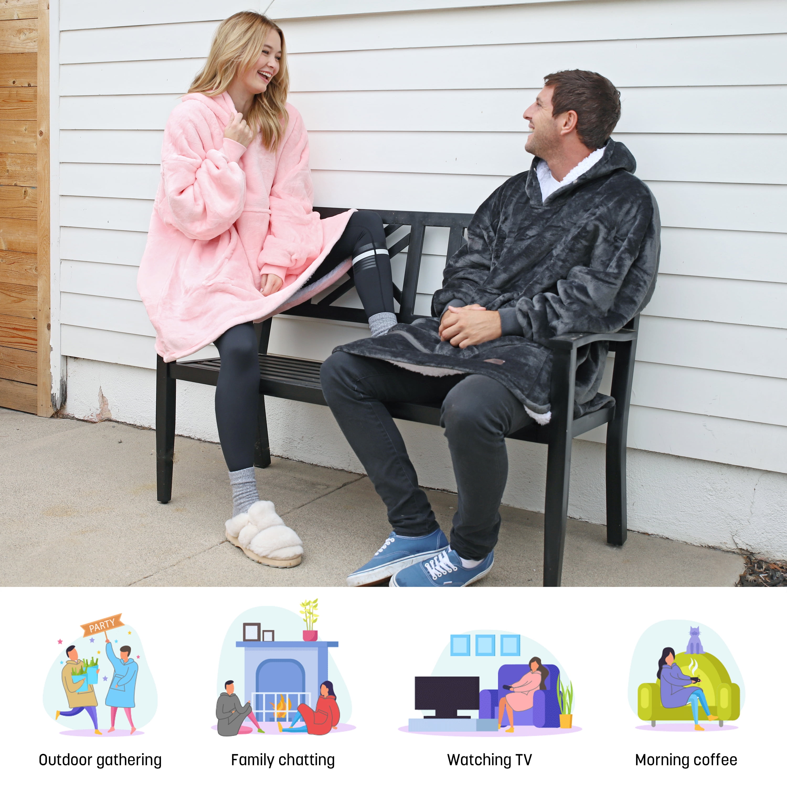 Catalonia Oversized Wearable Blanket Hoodie Sweatshirt, Comfortable Sherpa Lounging Pullover for Adults Men Women Teenagers Wife Girlfriend Gift