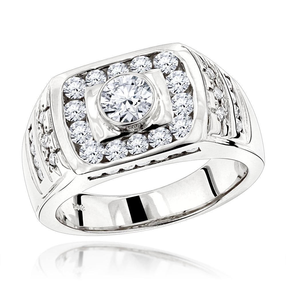 Luxurman Shiny 14K Mens Natural 1.8 Ctw Diamond Ring (White Gold Size