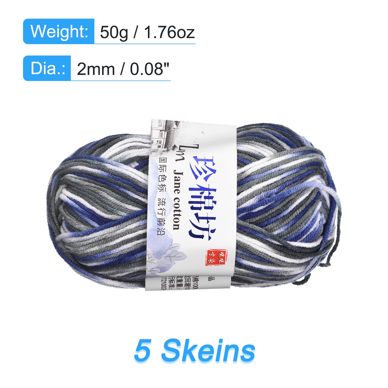 Uxcell 5 pack of 50g Cotton Blend Yarn Crochet Craft Yarns for Knitting, Blue Grey