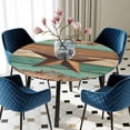 thumbnail image 5 of Elastic Fitted Round Tablecloth, Western Texas Star Retro Waterproof Stretch Table Cover for 45"-54" Tables, Vintage Farmhouse Brown Teal Wooden Washable Outdoor Tablecloths for Patio, Picnic, 5 of 9