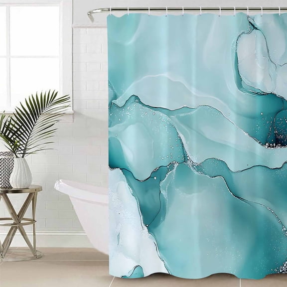 Teal Blue Marble Bathroom Curtain 96 Inch Shower Curtain with Hooks, Marble Crack Lines Modern Art Waterproof Polyester Bath Curtain Washable Bathtub Curtain 72''x 96''