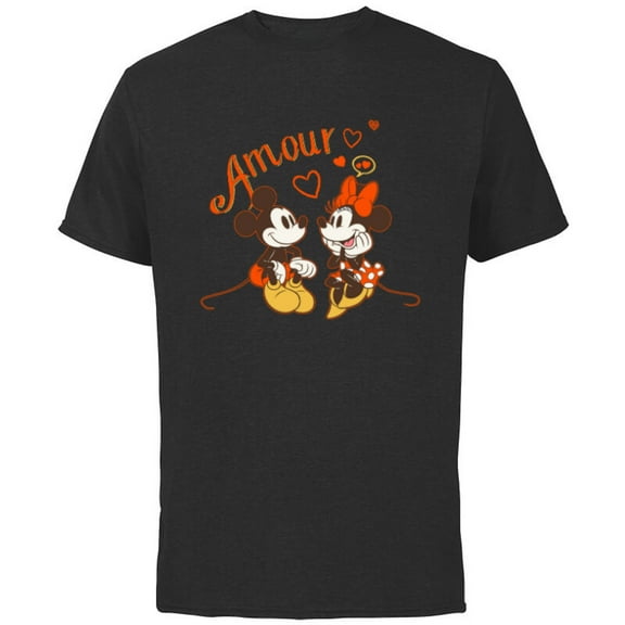 Disney Mickey & Minnie Mouse Love Amour Valentine - Short Sleeve Cotton T-Shirt for Adults - Customized-Black