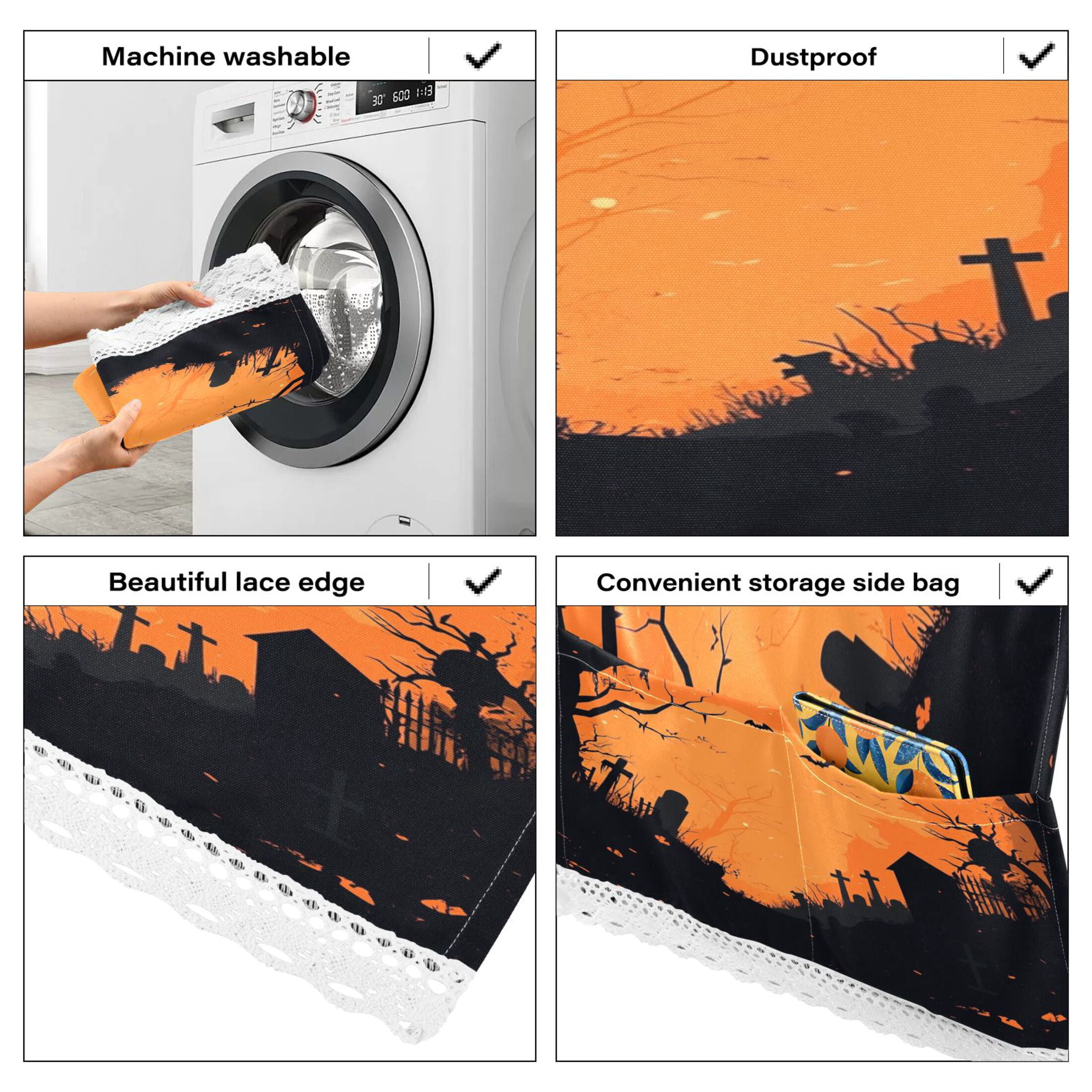 Halloween Background PatternWasher and Dryer Covers Dust-Proof and Oil Resistant Fridge Cover with 4 Storage Pockets Washing Machine Top Cover for Laundry Kitchen Home 51.2 x 22 In