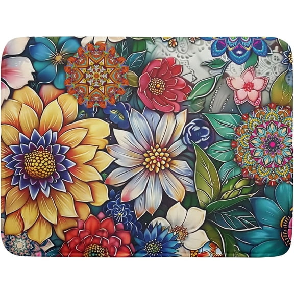 Boho Floral Dish Drying Mat for Kitchen Counter 18x24 Inch Super Absorbent Microfiber Kitchen Drying Mat Bohemian Flower Dish Drainer Rack Mat Reusable Washable Dish Drying Pad for Kitchen Coffee Bar