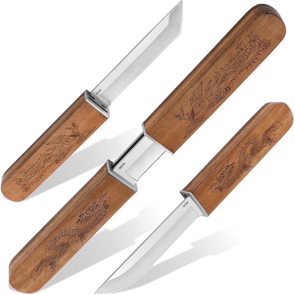 Plys Tanto Camping Knife Double Balde Outdoor Knives, Wood Handle, Hunting Essentials Gear, for Fruits Paring, Easy Storage
