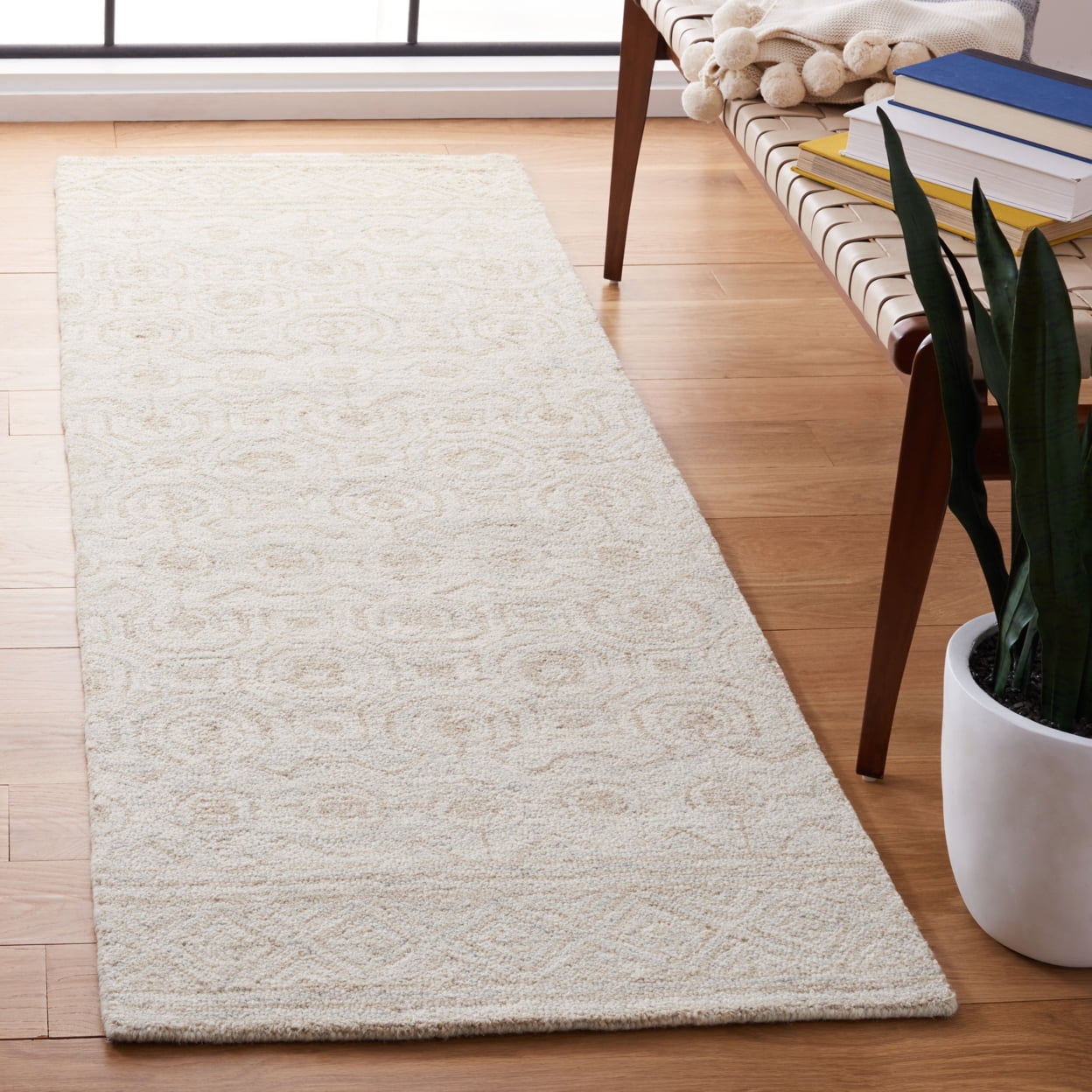 SAFAVIEH Micro-Loop Conchur Geometric Area Rug, Ivory/Light Green, 9' x 12'