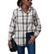 thumbnail image 1 of Blusa de camisa a cuadros con botones largos y cuello de manga larga para mujer (beige), 1 of 5