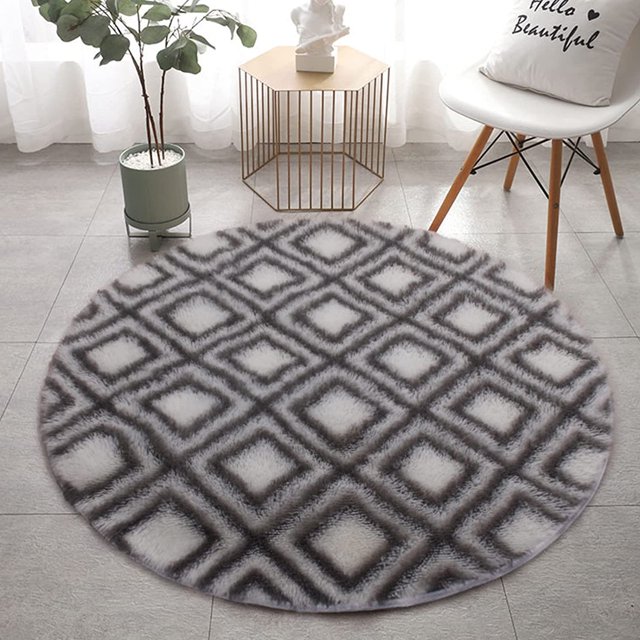Moroccan Boho Vintage Area Rugs Fluffy Plush Circle Rug Washable Retro Area Rugs Shaggy Carpet Mat for Bedroom Living Room, 2.6 ft, Grey