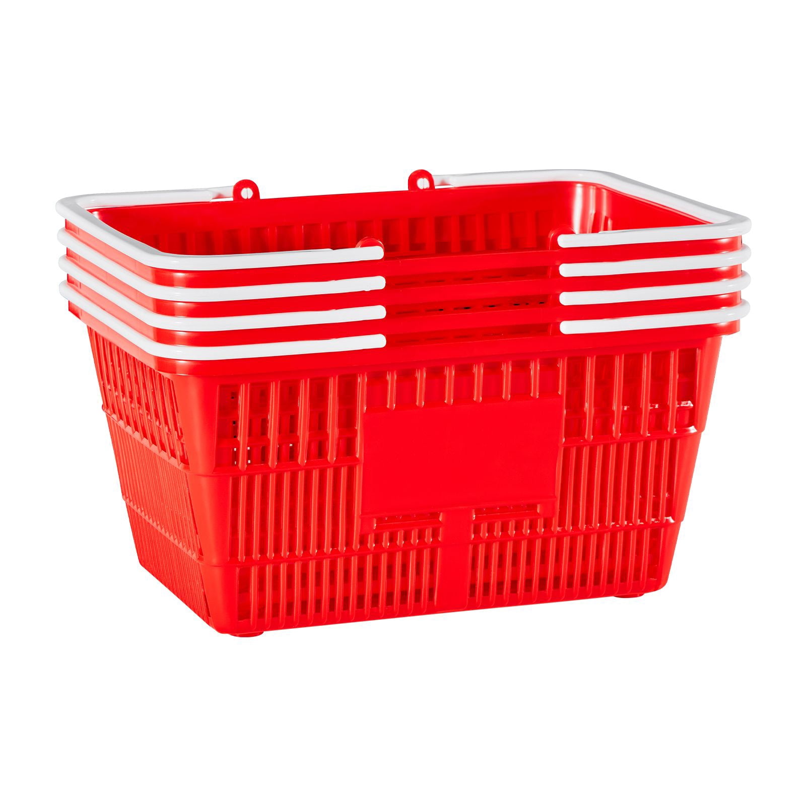 Shopping Baskets, 4 PCS, 21L Stackable PE Plastic, Ergonomic Handles, Dense Mesh Structure, Holds 20 lbs, for Grocery, Retail, Stores & Supermarket Use