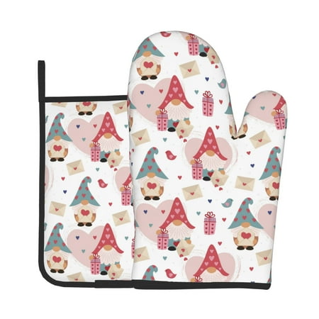 

Tebeau Gnome With Love Letter Print Oven Mitts and Pan Racks 2-Piece Set Kitchen Oven Mitts and Pan Racks Heat Resistant 500 °F for Baking and Cooking