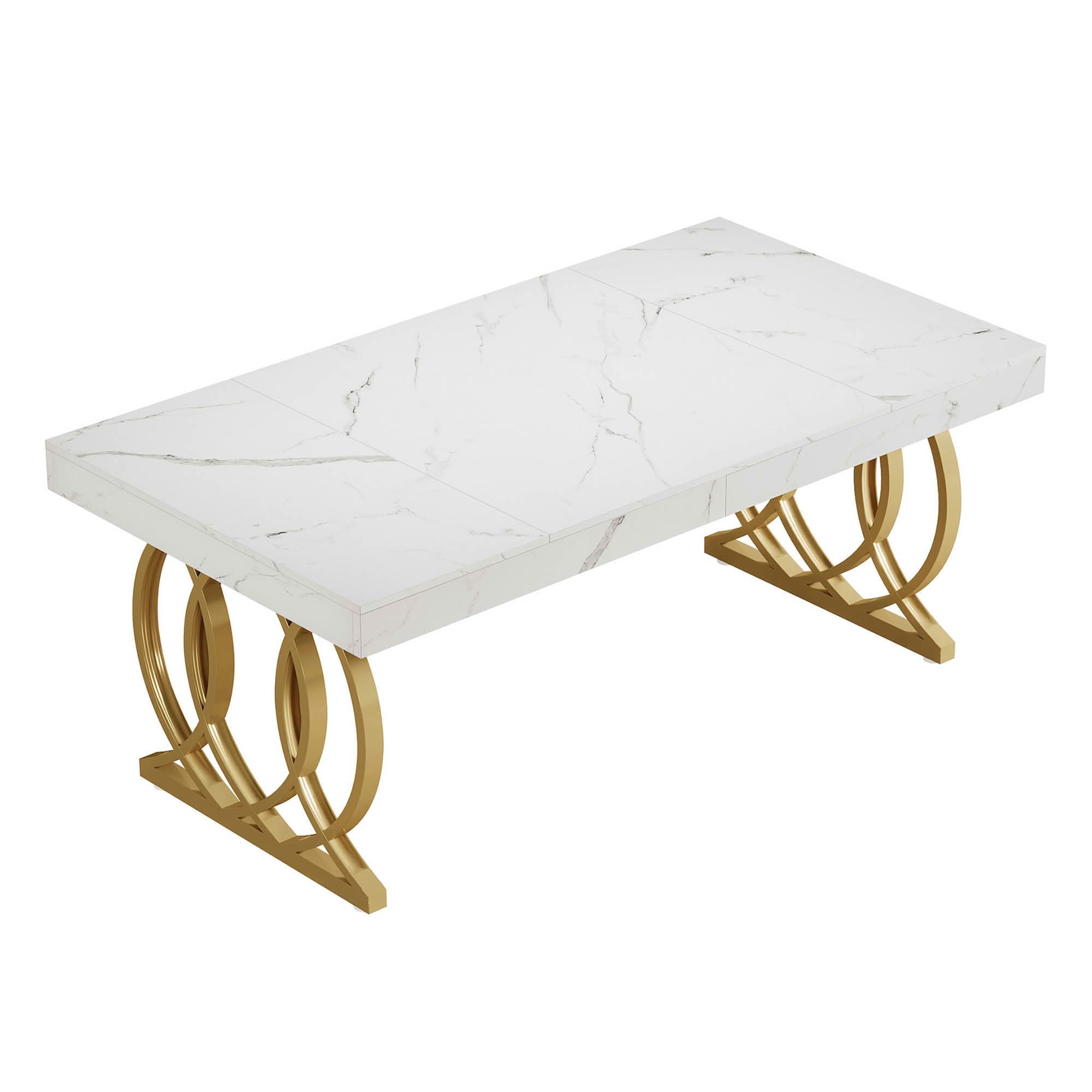 MAYEERTY 63 Inch Modern Rectangular Dining Table, White Faux Marble Kitchen Dinner Table with Gold Geometric Metal Legs for 4 to 6 People