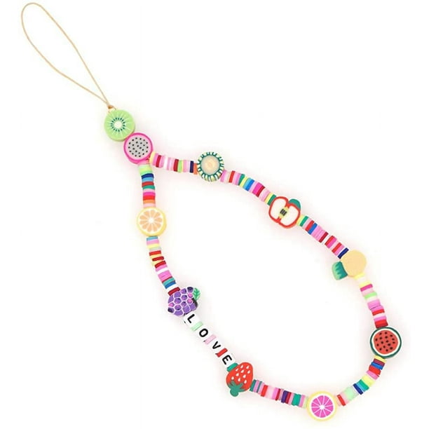 Pendentifs pour Téléphones Portables Chaîne Anti-Perte pour Téléphone Portable Bohême Bijou De Telephone Visage Souriant Fleur Fruits en Charme Acrylique Chaîne De Téléphone pour Femmes