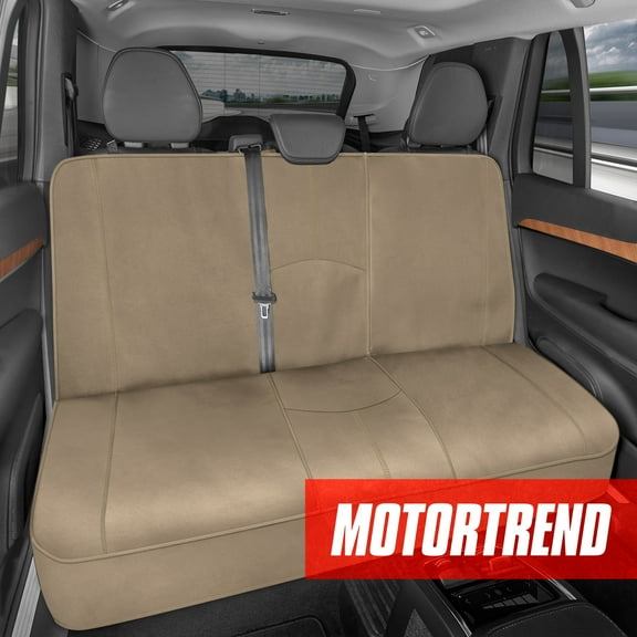 Motor Trend SpillGuard Waterproof Rear Bench Seat Cover – Beige Stitching, Neoprene Padding, Split Bench Protector for Kids & Dogs
