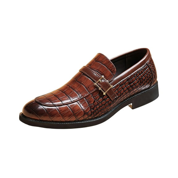 Men's Crocodile Print Pointed Toe Slip On Bit Loafer Shoes - Stylish Formal Dress Shoes for Wedding Party Men's Vintage Strap Slip On Dress Shoes Formal Leather Loafers Business Casual Shoes
