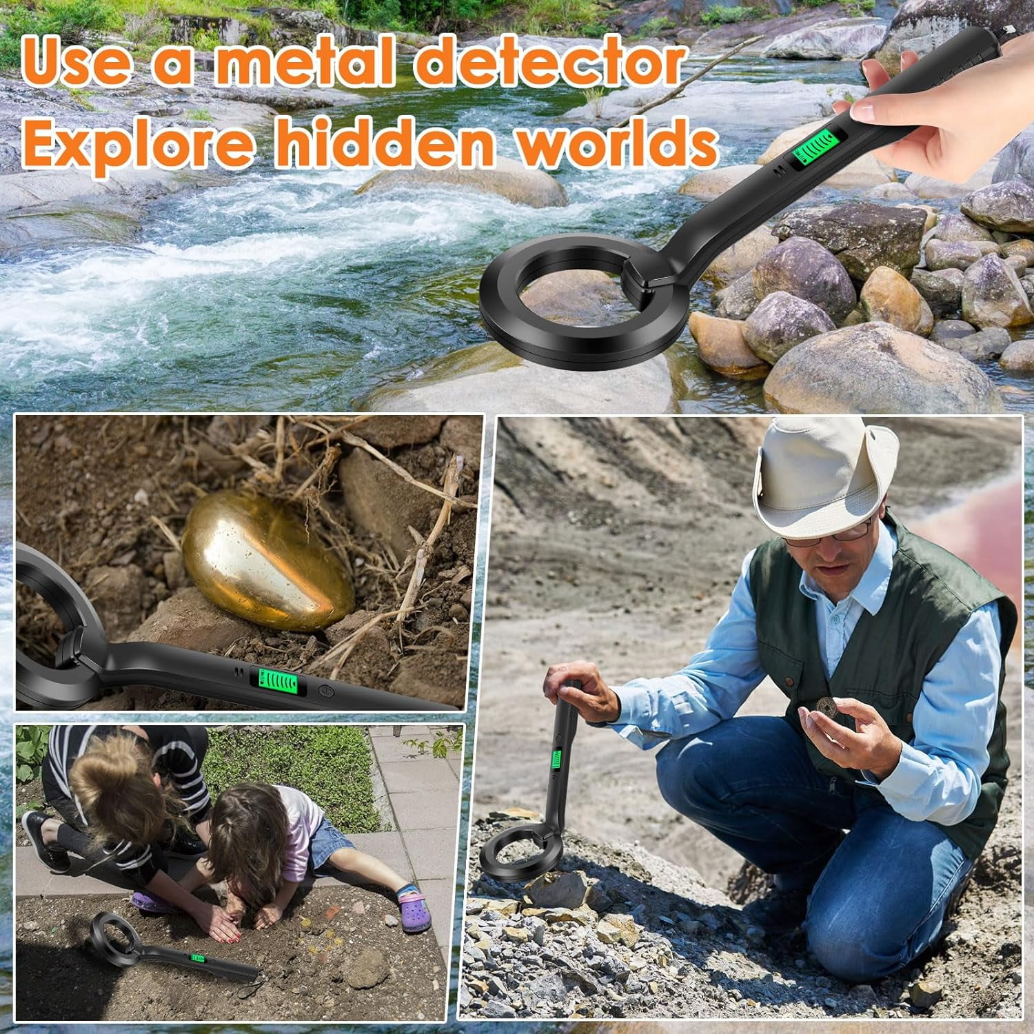 SLGHLSAHG Handheld Highly Sensitive Metal Detectors, Metal Detector Pinpointer with Audible and Vibration Alerts, 360°Search IP54 Waterproof Metal Treasure Finder for Adults & Kids A79318