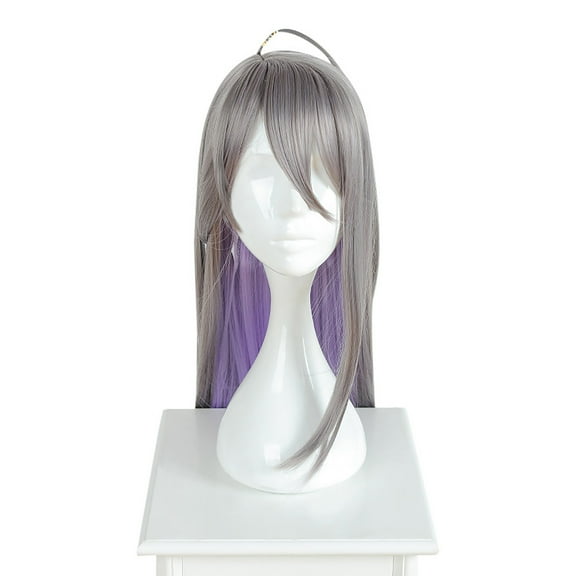 Unique Bargains Human Hair Wigs for Women Lady 31" Grey Light Pink Wigs with Wig Cap