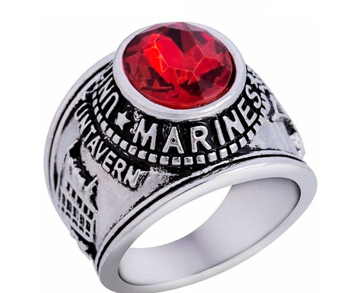 Men's Stainless Steel Siam Red United States US Marines Military Ring Size 8-14 