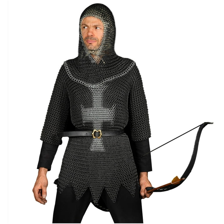 Mythrojan Chainmail Coif Medieval Knight Renaissance Armor Chain Mail Hood Viking LARP 16 Gauge Silver
