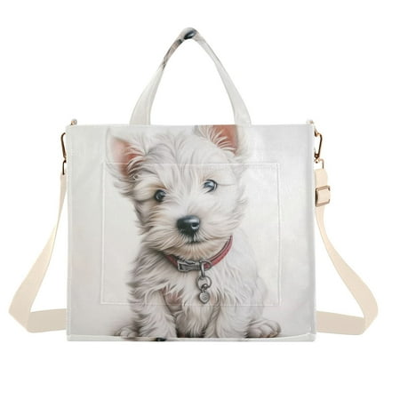 Dog Collar White Corduroy Tote Bag Handbag Large Messenger Bag Shoulder Crossbody Zipper Bag Purse