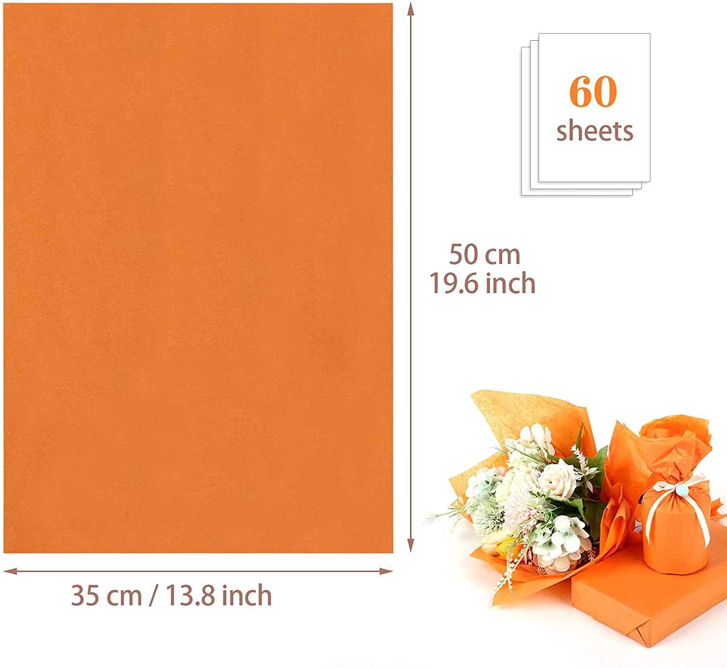 Naler 60 Sheets Orange Tissue Paper Bulk,14x 20 Crafts Wrapping Tissue  for Gift Bags DIY Packaging 