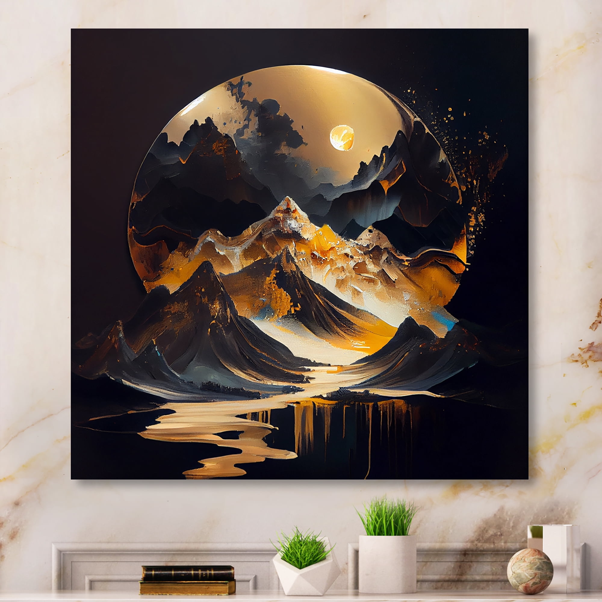 Designart Black And Gold Mountain Landscape II Canvas Wall Art
