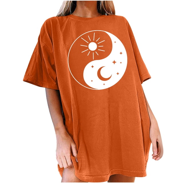 SMihono Hauts pour Femmes Été Décontracté Vintage Col Rond Imprimé Motif Manches Courtes Blouse T-shirt Oversize pour Femmes 2023