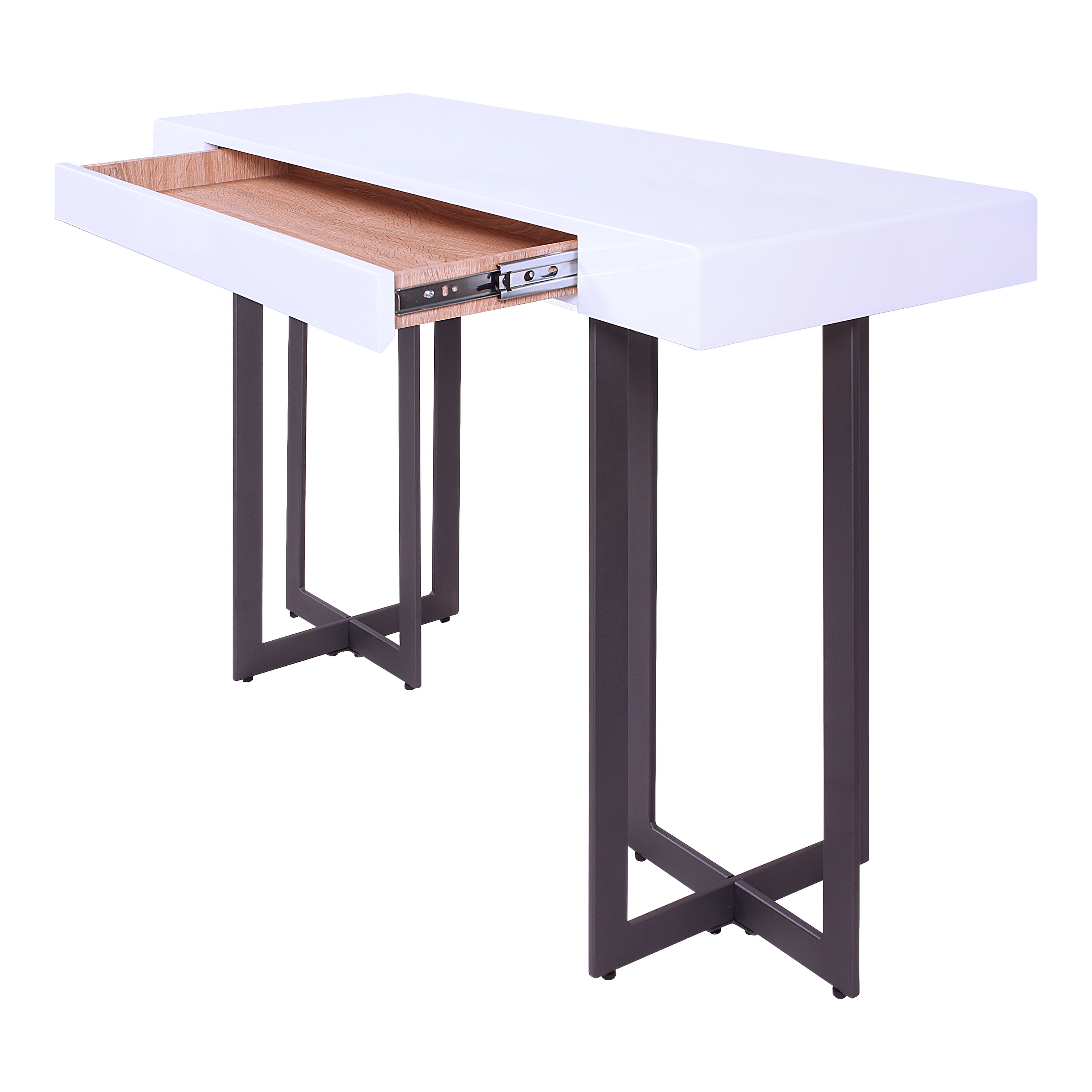 Furniture of America Ariadne 1-Drawer Wood White and Gun Metal Sofa Table