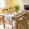 thumbnail image 6 of Easter Rabbit Table Runner, Watercolor Spring Red Orange Flowers Leaf Vintage Wooden Grain Cotton Linen Kitchen Table Decoration Washable Dining Tabletop Runners for Home Party Decor 13x48 Inches, 6 of 9