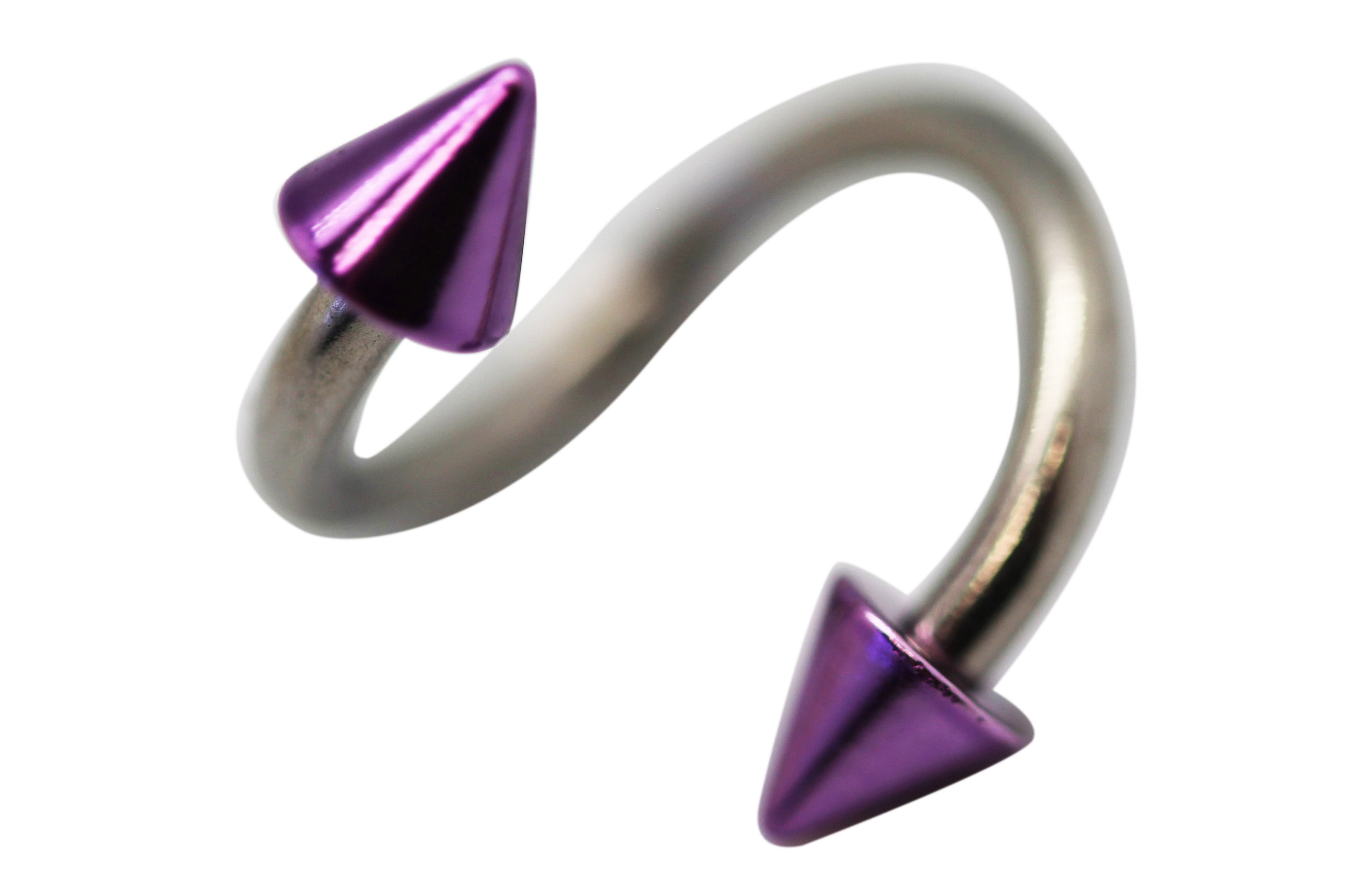 Purple Spiked Tip Silver Spiral Twist Barbell (1.5 mm, 14 Gauge) 1